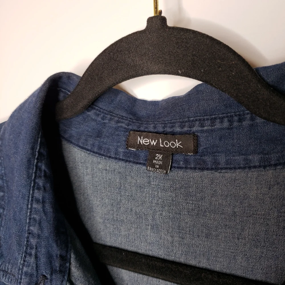 New Look Chambray Dress Dark Wash Tab Sleeve - Picture 6 of 6